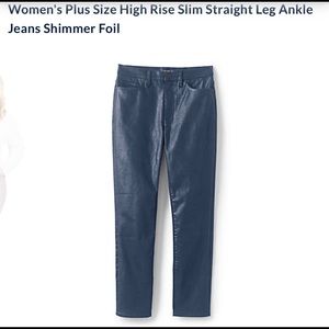 NWT LANDS END NAVY HIGH WAIST SLIM LEG ANKLE JEANS